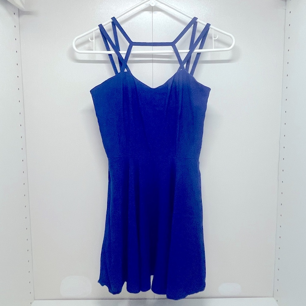 Strappy Caged Flared A-Line Mini Dress (Royal Blue)